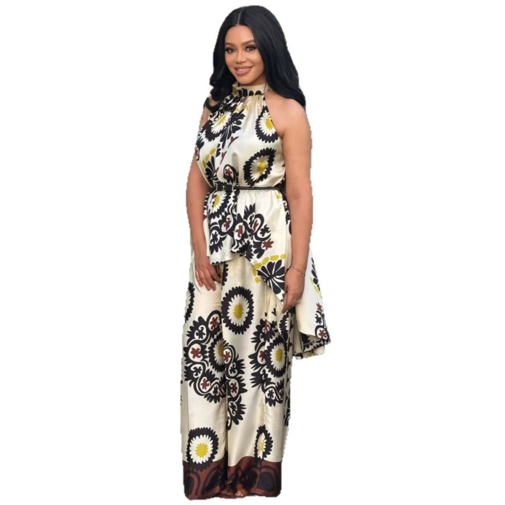 ZARA African Print Halter Neck Long Vest and Casual Pants Set